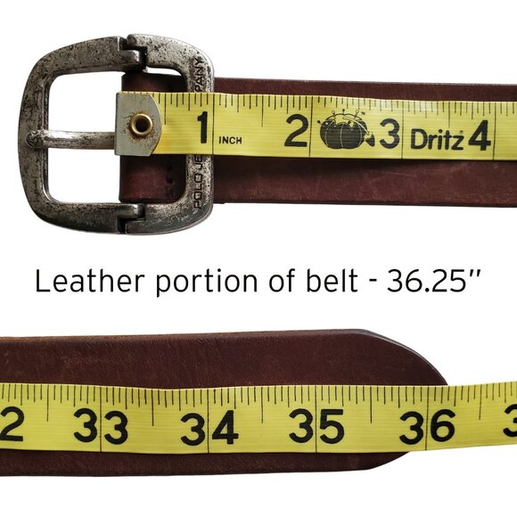 Vintage POLO Ralph Lauren Brown Leather Belt Split Buckle Design Engraved Sz M - Picture 6 of 11